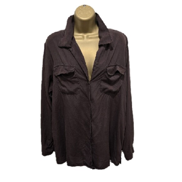Vtg Quiet Luxury Minimalist Chocolate Brown Silk Blouse M Office Business Casual - Picture 7 of 7